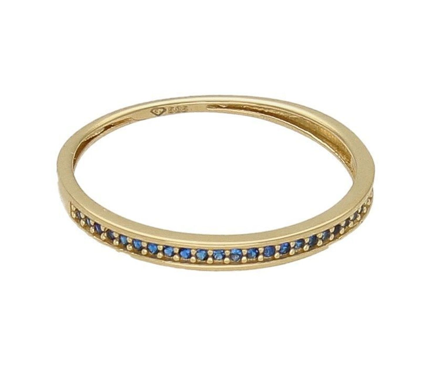 Złoty pierścionek 585 z niebieskimi cyrkoniami PI 6088E. Złoty pierścionek delikatny. Złoty pierścionek damski.  Złoty pierścionek wysadzany niebieskimi cyrkoniami. Złoty p.jpg